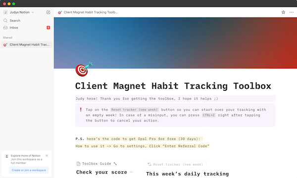 client magnet habit tracker notion template