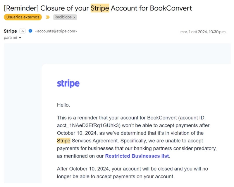 stripe froze alejandro martinez's account - copy compliance clinic